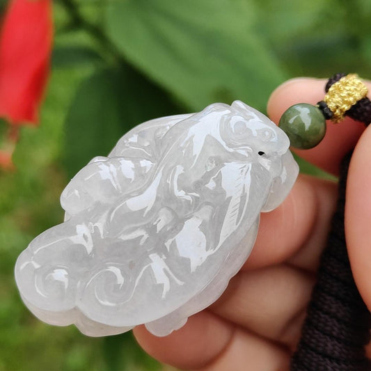 Rare Premium Natural Type A Jadeite Pendant Necklace crafted as Chayote with Squirrel and Ruyi, symbols of Happiness, fortune and luck with certificate weigh 30.16 grams, 44.3 * 27.8 * 15.6 mm (pendant52)