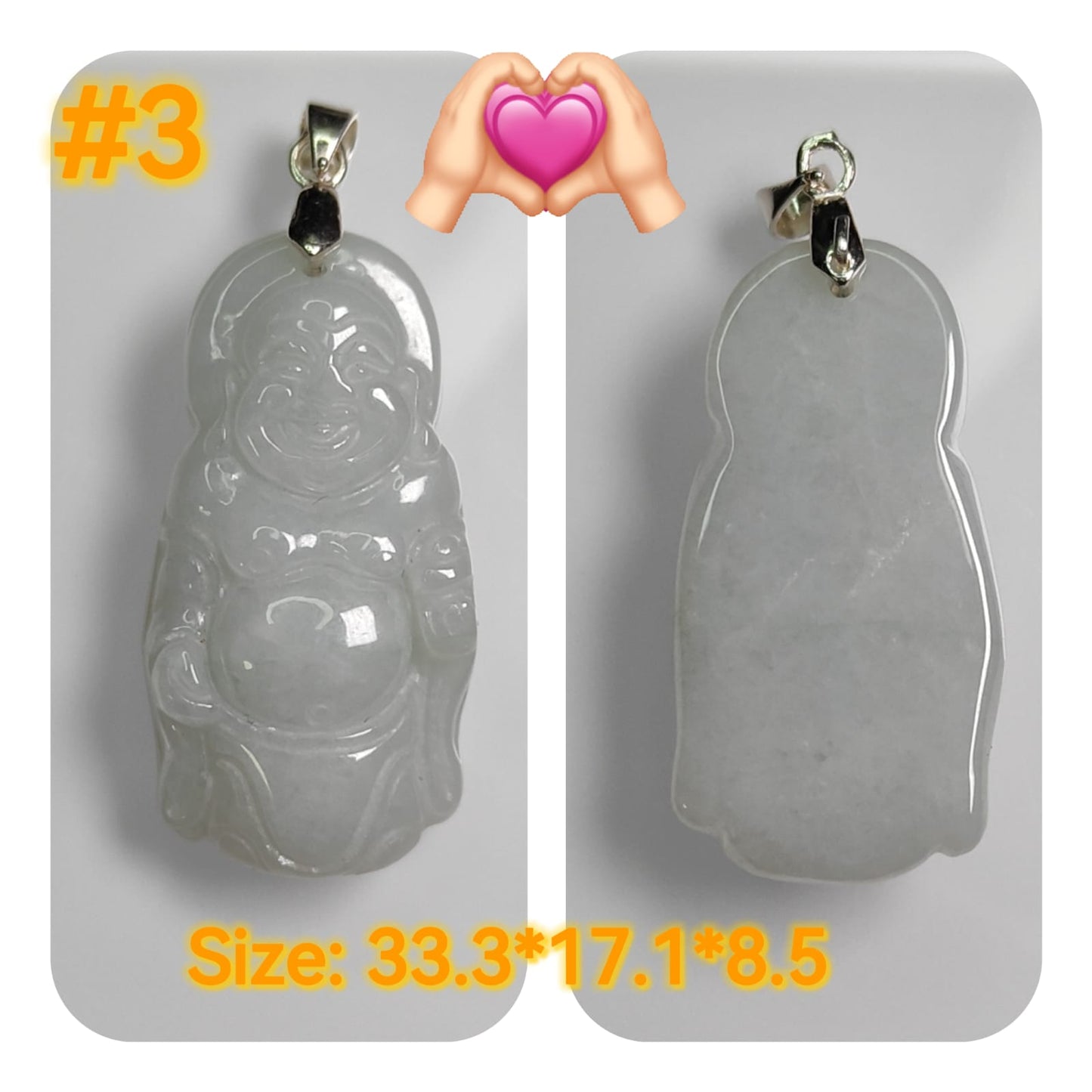 Casual Daily Wear - Natural Type A Jadeite Jade - crafted as Standing buddha to use as a Pendant - No Certitficate - with S990 Clasp (Choose #1 to #8)