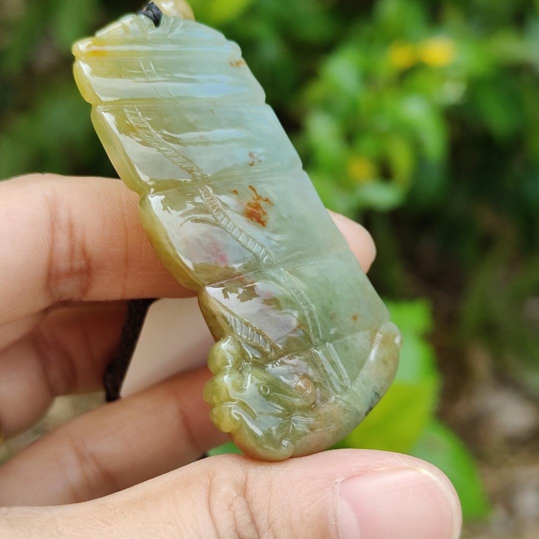 Floating Red and Tea Yellow Natural Type A Jadeite Pendant crafted as Sailboat meaning Smooth sailing in everything, persistence and courage, with certificate weight 18.88 grams, 58.50 * 30.80 * 6.20 mm (pendant109)