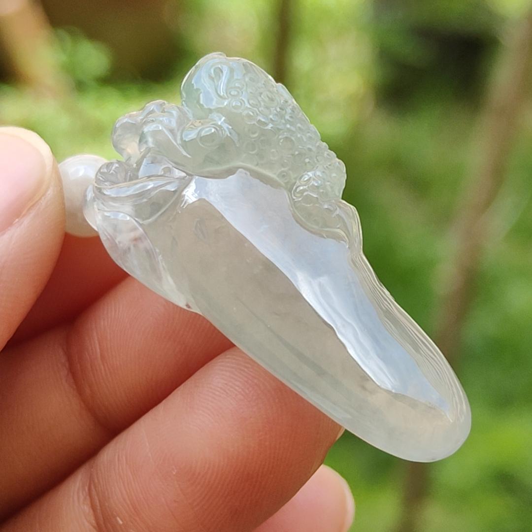 Premium Icy Translucent Natural Type A Jadeite Jade crafted with Three Legs Toad as Pendant, certificate weighs 12.37 grams, certificate weighs 12.37 grams, measurement 38.3 * 16.3 * 17.2 mm (pendant250)