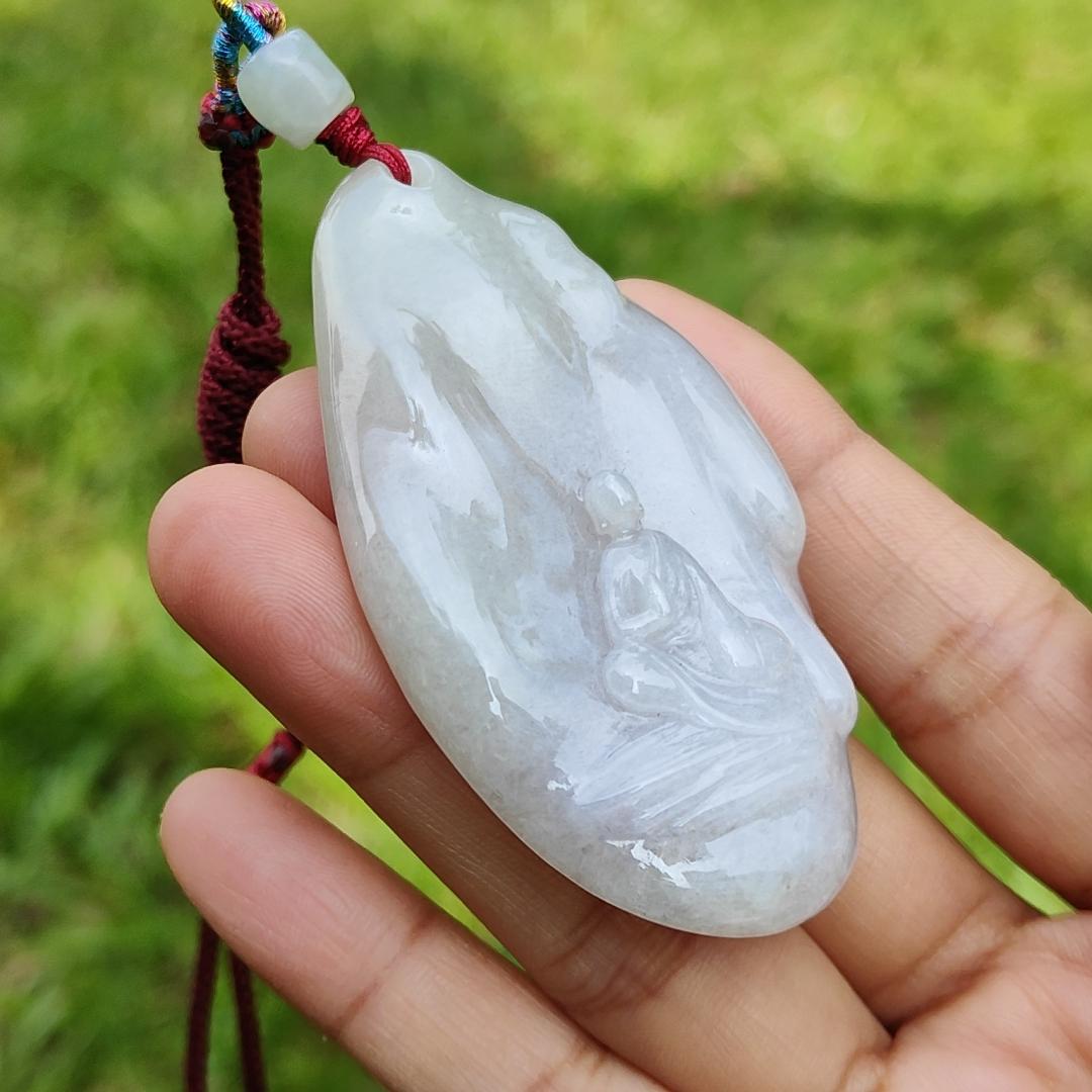 Full Lavender with green Natural Type A Jadeite Pendant Necklace Crafted as The Enlightenment Monk with certificate weigh 47.04 grams, 66 * 37.8 * 11 mm (pendant66)