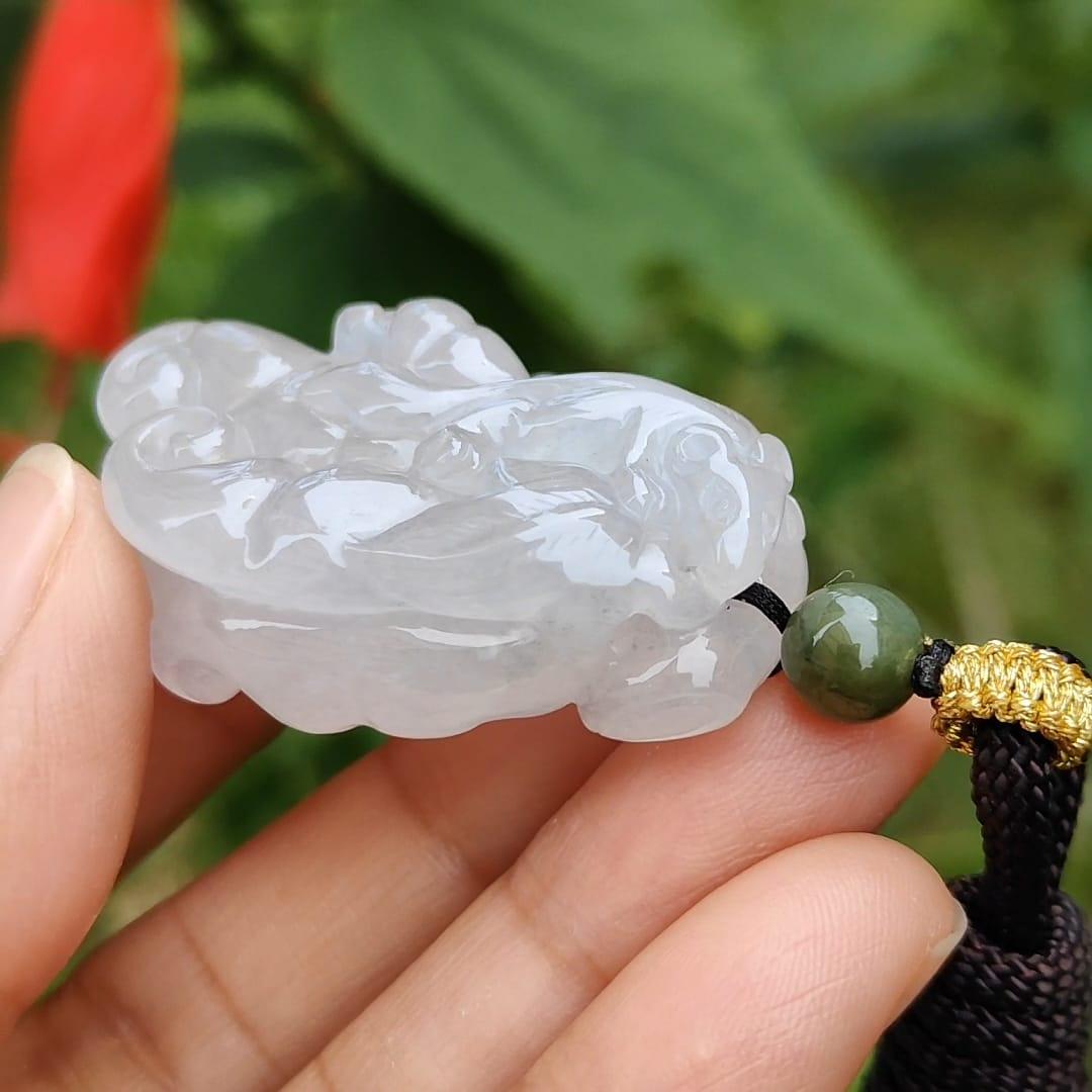 Rare Premium Natural Type A Jadeite Pendant Necklace crafted as Chayote with Squirrel and Ruyi, symbols of Happiness, fortune and luck with certificate weigh 30.16 grams, 44.3 * 27.8 * 15.6 mm (pendant52)