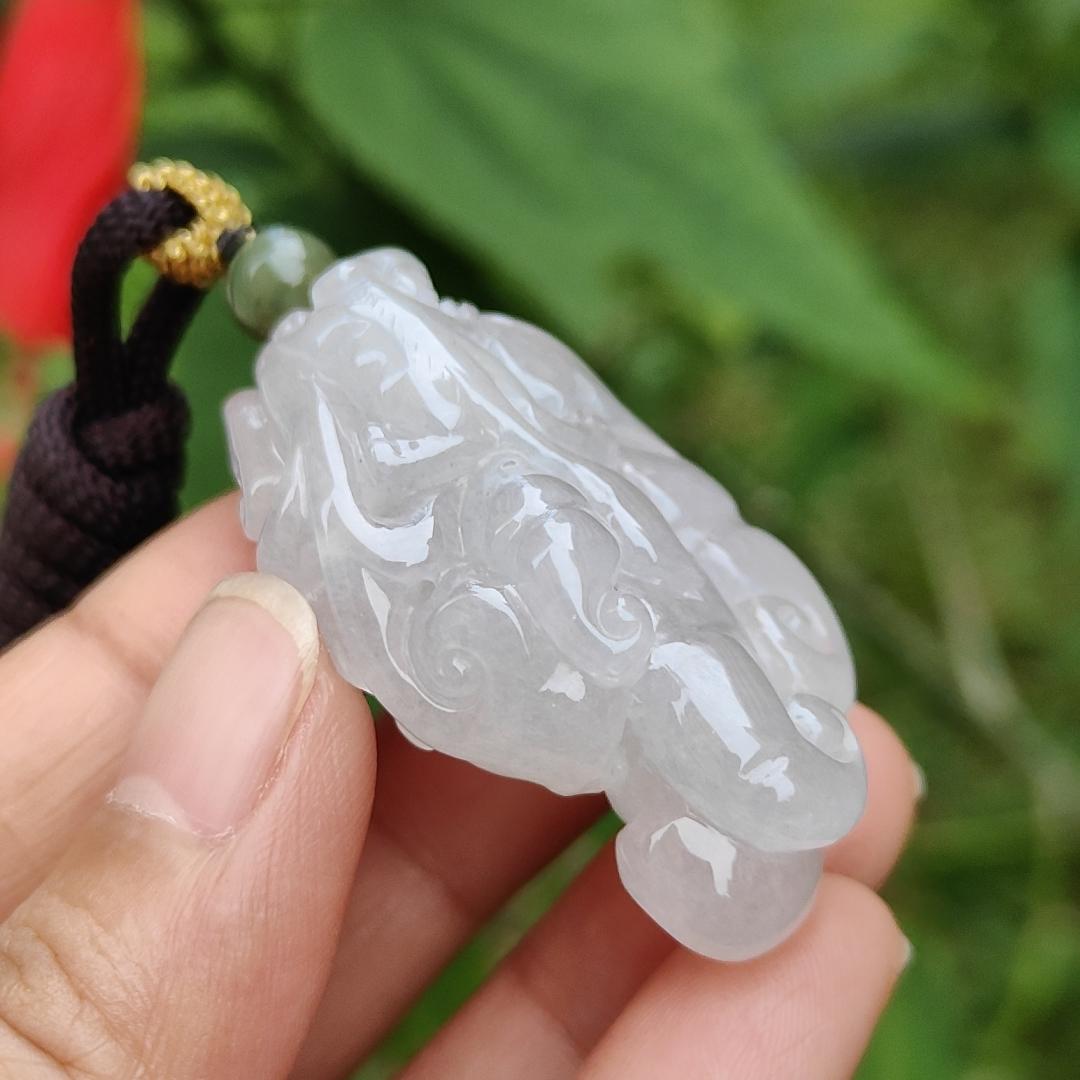 Rare Premium Natural Type A Jadeite Pendant Necklace crafted as Chayote with Squirrel and Ruyi, symbols of Happiness, fortune and luck with certificate weigh 30.16 grams, 44.3 * 27.8 * 15.6 mm (pendant52)