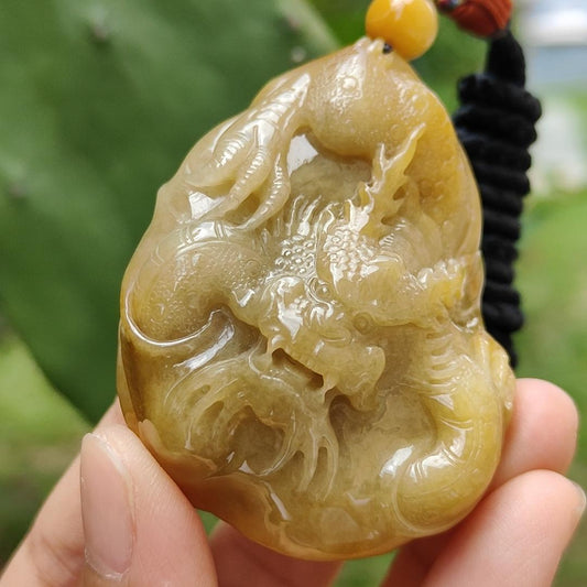 Rare Premium Quality Yellow with Redish and White Natural Type A Jadeite Jade crafted with Dragon as Pendant, for the collectors version, Certificate weigh 75.98 grams, measurement 56 * 42.20 * 23.30 mm (pendant215)