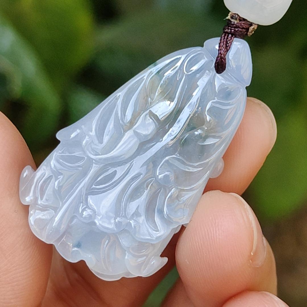 Lavender,Green and Yellow Natural Type A Jadeite Jade crafted with shape of Cabbage as Pendant , certificate weigh 8.16 grams, measurement 36.9 * 22 * 8.2 mm (pendant238)