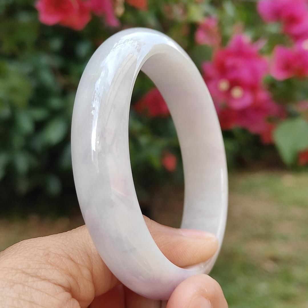 Light Lavender Natural Type A Jadeite Jade crafted with shape of Peace Bracelet Bangle, certificate weigh 60.17 grams, measurement 14.1 * 8 mm, Wrist size 57.5 mm (bangle5)