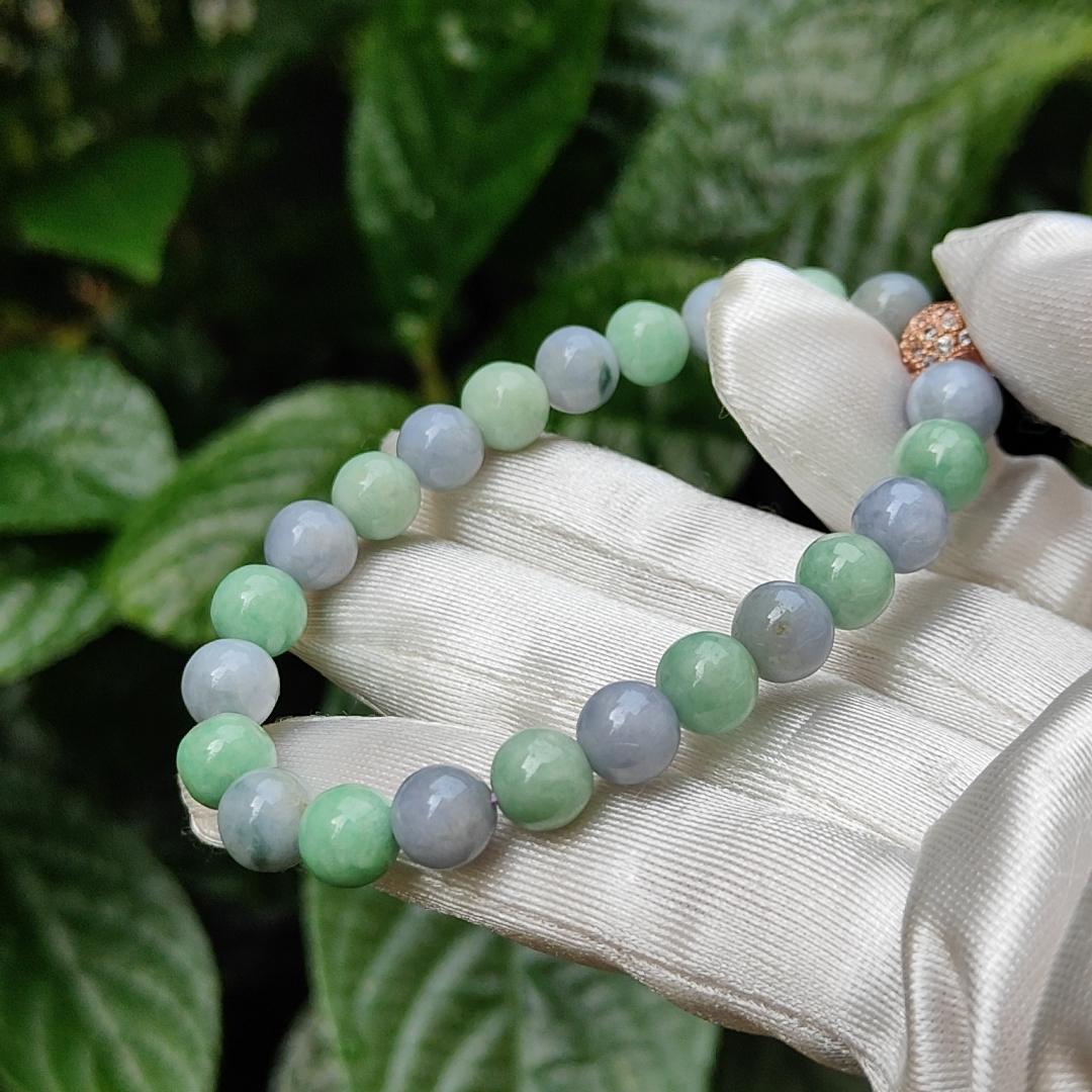 Lavender and Green Natural Type A Jadeite 23 Beads Bracelet with QIC approved labs certificate weigh 19.03 grams, 7.8 mm (bracelet11)