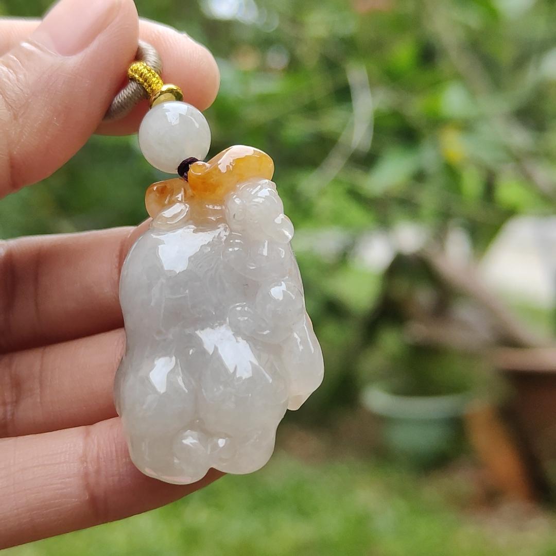 Unique Yellow Ruyi Chayote Natural Type A Jadeite Pendant with QIC approved labs certificate weight 25.27 grams, 40 * 25 * 15.20 mm originate from Myanmar very suitable for daily wear (pendant119)