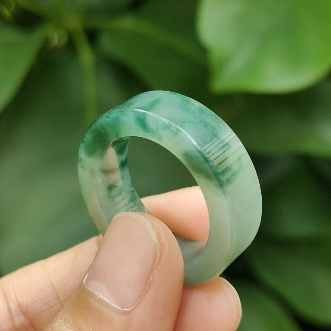 Spicy Green with Green Hue High Quality Natural Type A Jadeite Jade crafted as Ring, finger size 19mm, QIC labs approved certificate weighs 7.88 grams, measurement 7.8 * 4.5 mm (ring10)