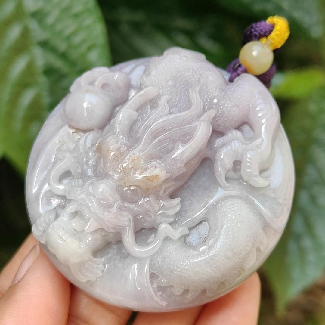 Mid-Year Special Offer Lavender with Yellow Patches Natural Type A Jadeite Jade crafted as Dragon with certificate weigh 71.76 grams, 54.8 * 54.8 * 15.8 mm (pendant170)