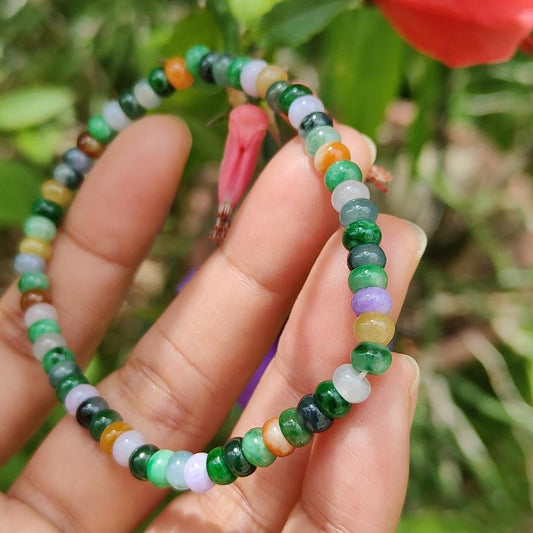 Super Rare Multi Colors Drum Beads Natural Type A Jadeite Bracelet for the collector, please note that this is very rare and good for sample for your future purchased, certificate weigh 8.25 grams, 60 beads measure at 4.8 mm