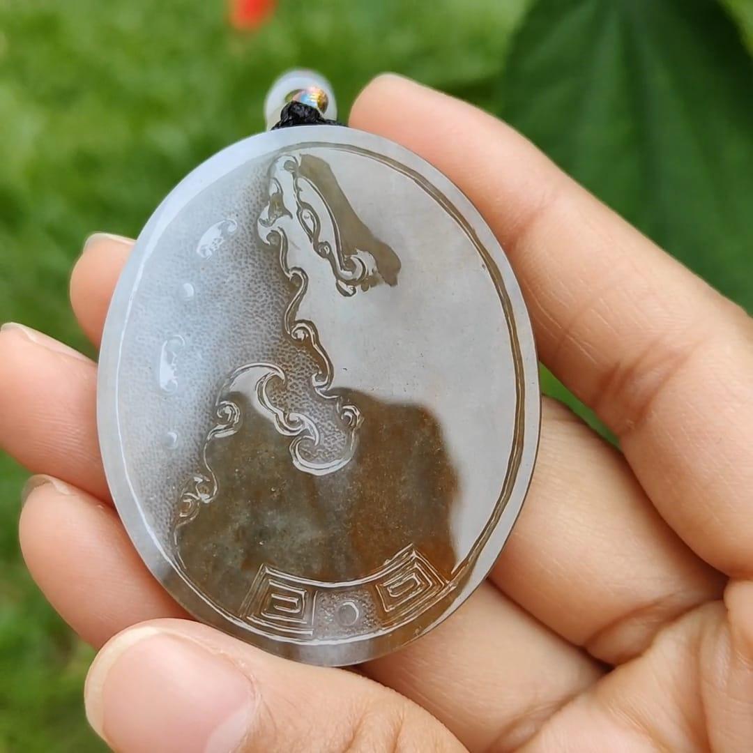 Stunning Rare Brown with Red and White Antique-style Pendant Necklace, Natural Type A Jadeite with certificate included weigh 33.71 grams, 51.3 * 42 * 6.7 mm, engrave with chinese word ruyi means As one wishes,  for daily wear (pendant27)