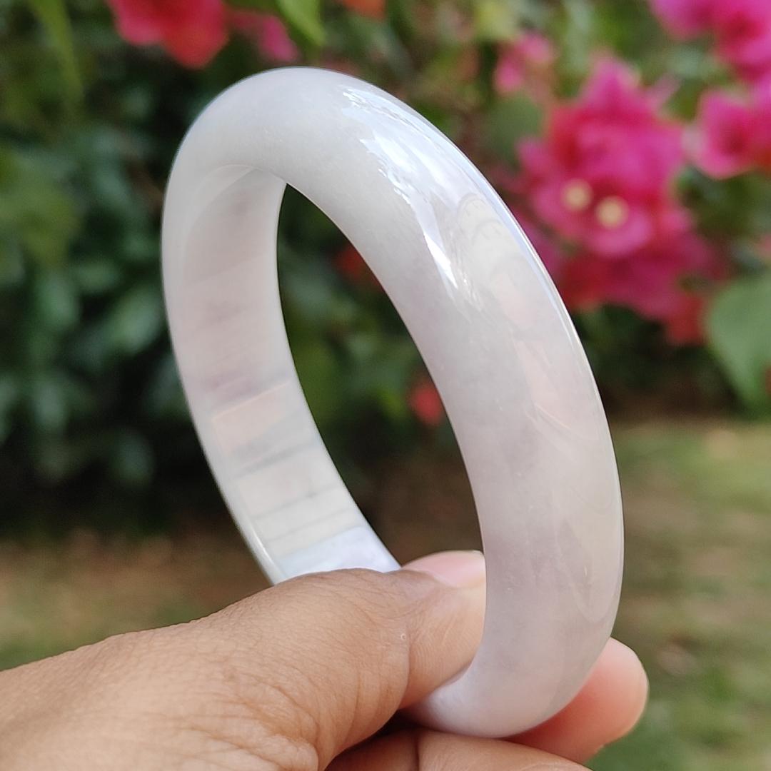 Light Lavender Natural Type A Jadeite Jade crafted with shape of Peace Bracelet Bangle, certificate weigh 60.17 grams, measurement 14.1 * 8 mm, Wrist size 57.5 mm (bangle5)