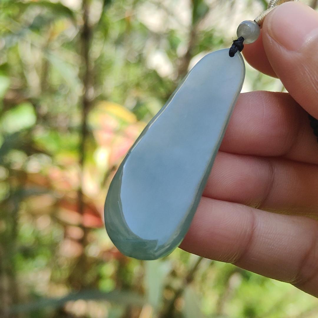 Light Green Natural Type A Jadeite Jade Pendant Necklace crafted with faceless Guanyin with QIC labs approved certificate weigh 11.82 grams, measurement 52 * 17.7 * 5.7 mm (pendant175)