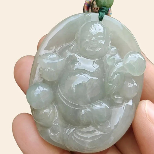 High Quality Natural Type A Jadeite Jade crafted as Ruyi Milo Buddha as Pendant, certificate weighs 47.74 grams, measurement 50.2 * 40.5 * 12.9 mm (pendant254)