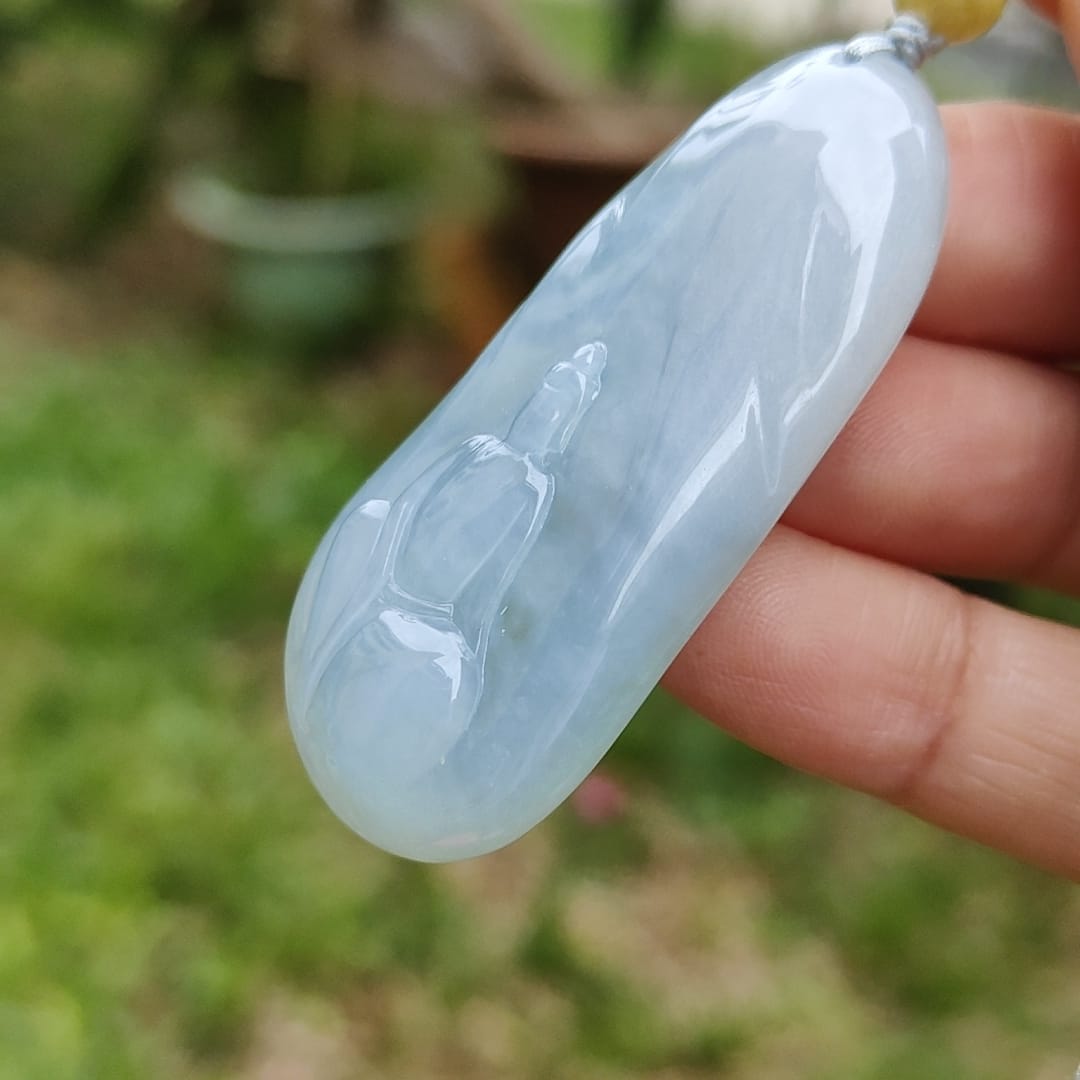 Sky Blue Natural Type A Jadeite pendant with certificate faceless buddha weight 22.44 grams, 50.60 * 23.60 * 9.30 mm suitable for daily wear (pendant123)