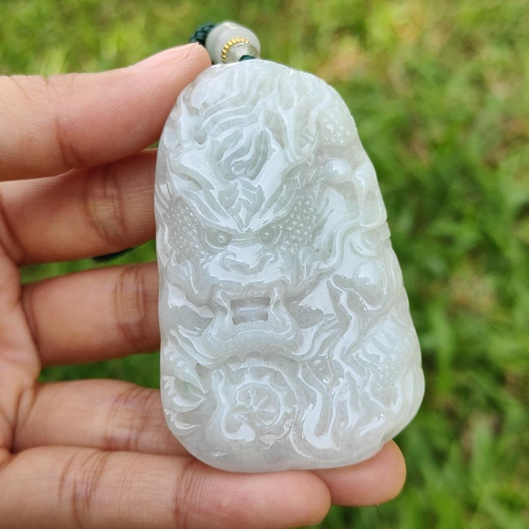 Natural Type A Jadeite Pendant Necklace crafted with Big Domineering Dragon symbols of power, status, authority, certificate included weigh 49.53 grams, 67.7 * 42 * 10.3 mm (pendant22)