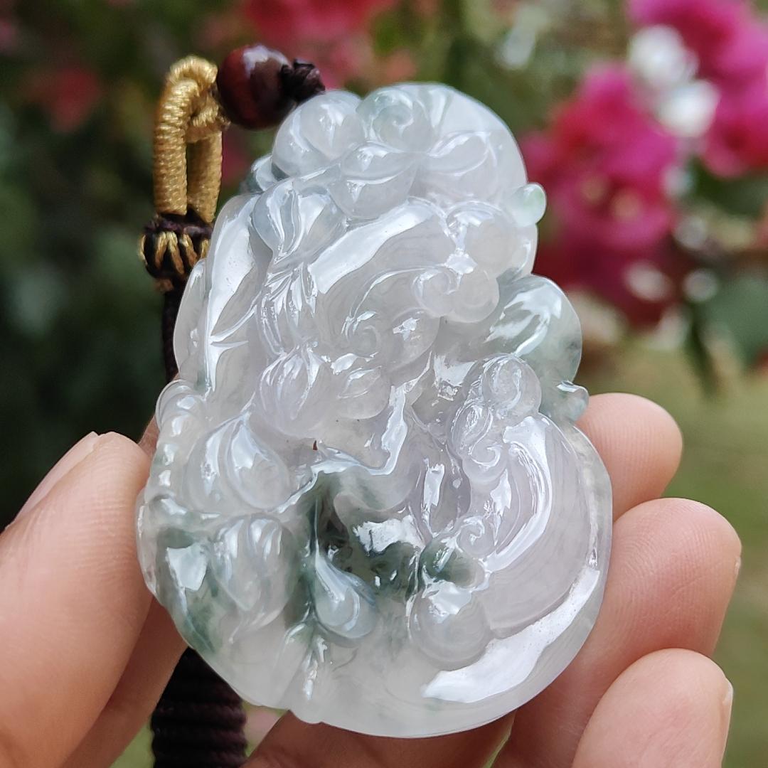 Premium Good Quality Light Lavender and Light Green Natural Type A Jadeite Jade crafted with Dragonfly, Ruyi as Pendant, certificate weigh 35.87 grams, measurement 63 * 38.3 * 10 mm (pendant236)