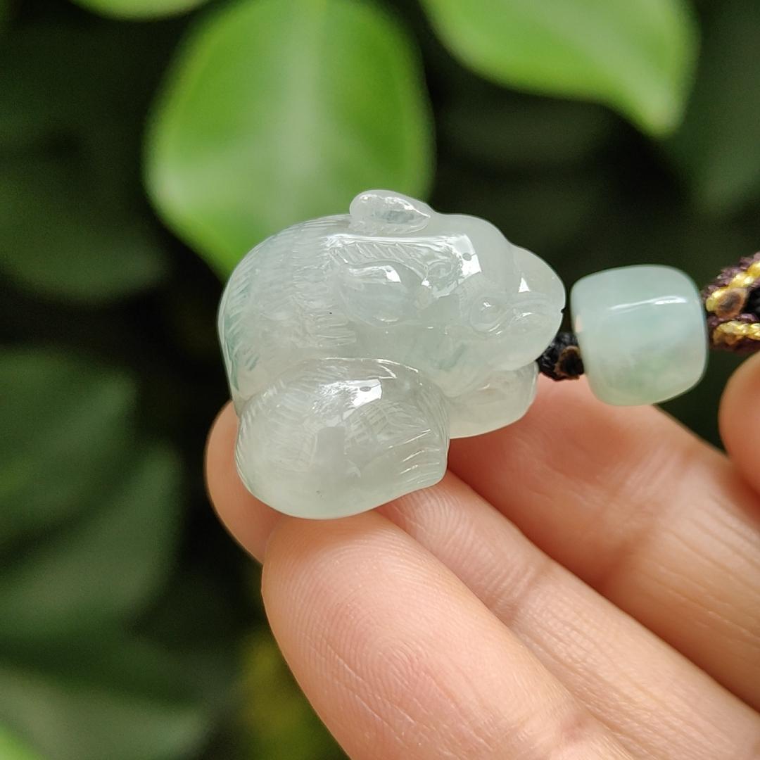 High Quality Light Green Hue with Green Patches Natural Type A Jadeite Jade crafted as Squirrel as Pendant, certificate weighs 11.1 grams, measurement 22.7 * 22.8 * 14 mm (pendant298)