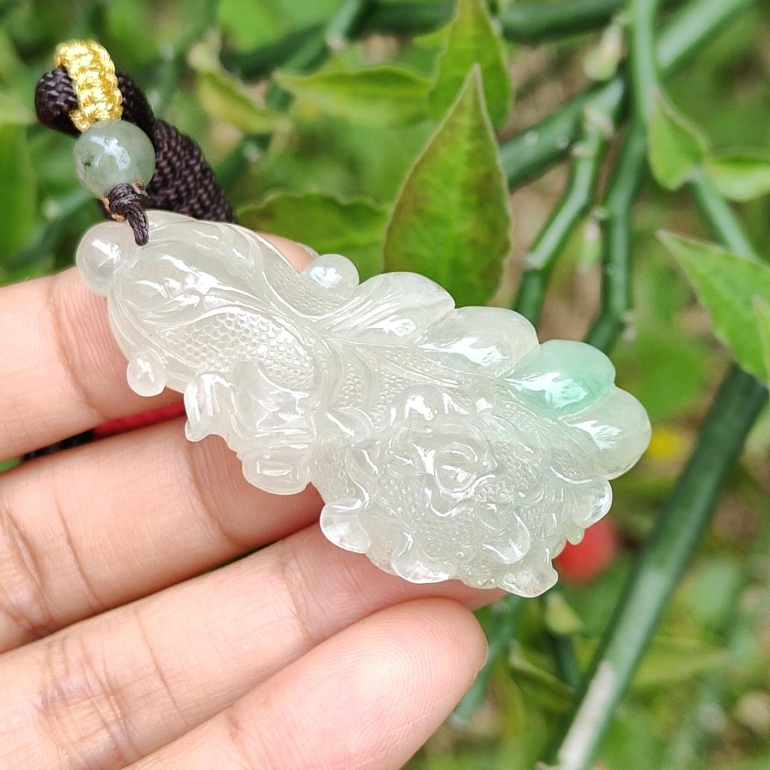 Icy Variety with good translucency and one patch of green crafted as the Chinese cabbage Natural Type A Jadeite Pendant Necklace with certificate weigh 22.88 grams, 51 * 26.3 * 13.8 mm, symbols of Harvest, auspiciousness, wealth and purity (pendant26)