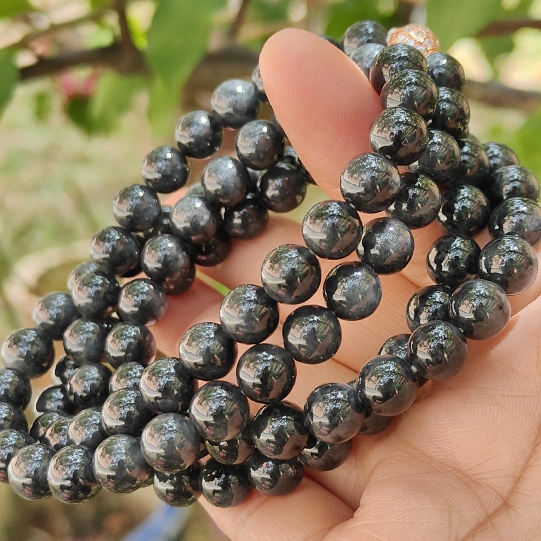 Quality Black Natural Type A Jadeite Jade crafted as 7.8mm * 98 beads as necklace or bracelet with certificate weigh 84.08 grams (bracelet21)