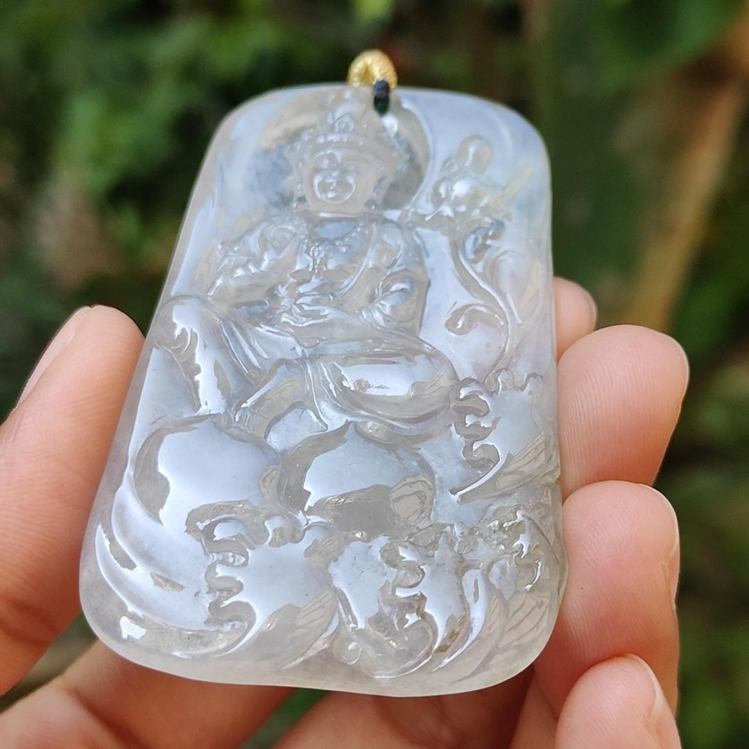 High Quality Icy Translucent Natural Type A Jadeite Jade crafted as Bodhisattva Pendant, certificate weighs 29.9 grams, measurement 64.5 * 40.3 * 5.5 mm (pendant286)