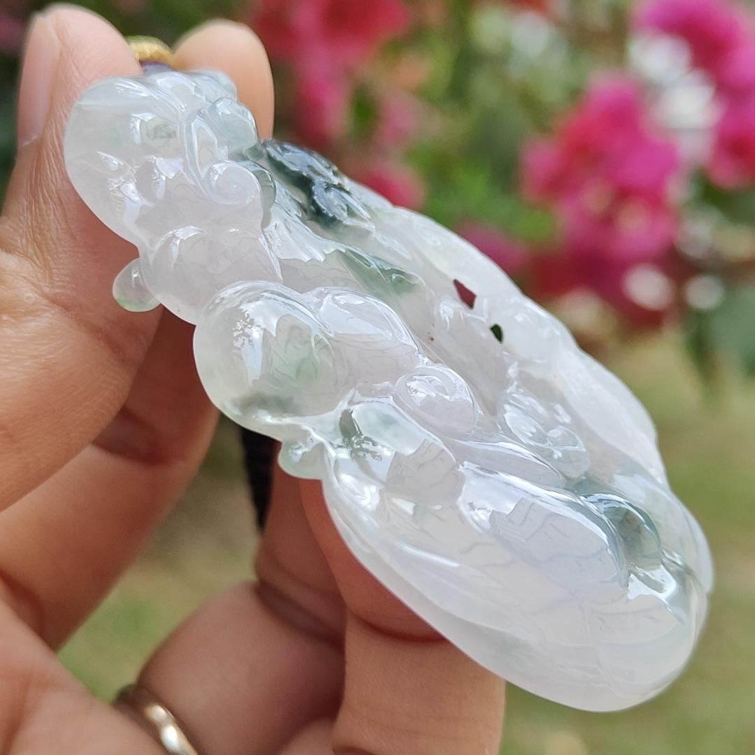 Premium Good Quality Light Lavender and Light Green Natural Type A Jadeite Jade crafted with Dragonfly, Ruyi as Pendant, certificate weigh 35.87 grams, measurement 63 * 38.3 * 10 mm (pendant236)