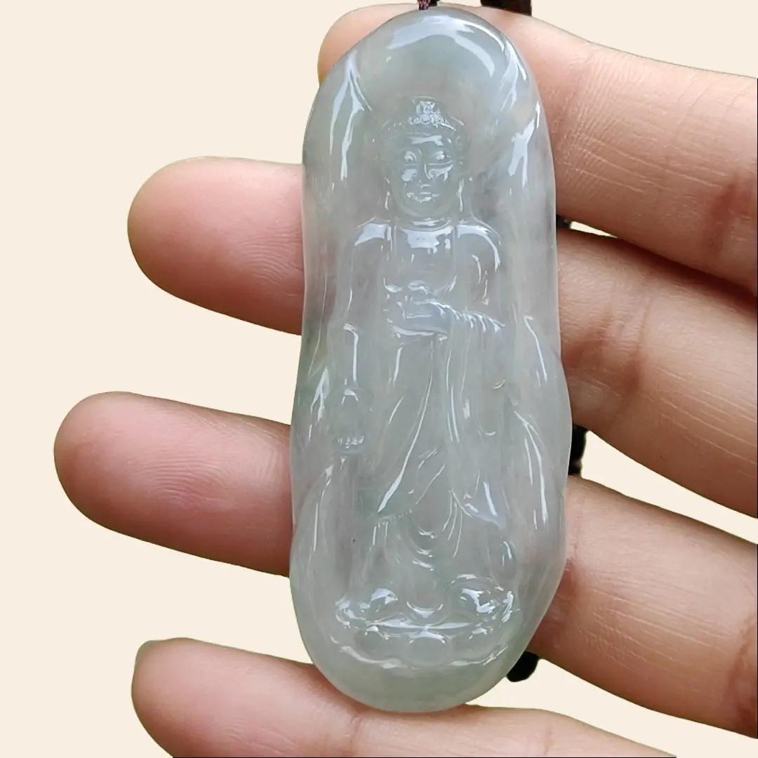 Light Green Hue Icy Translucent Natural Type A Jadeite Jade crafted as Amitābha to wear as Pendant, certificate weighs 18.67 grams (pendant281)