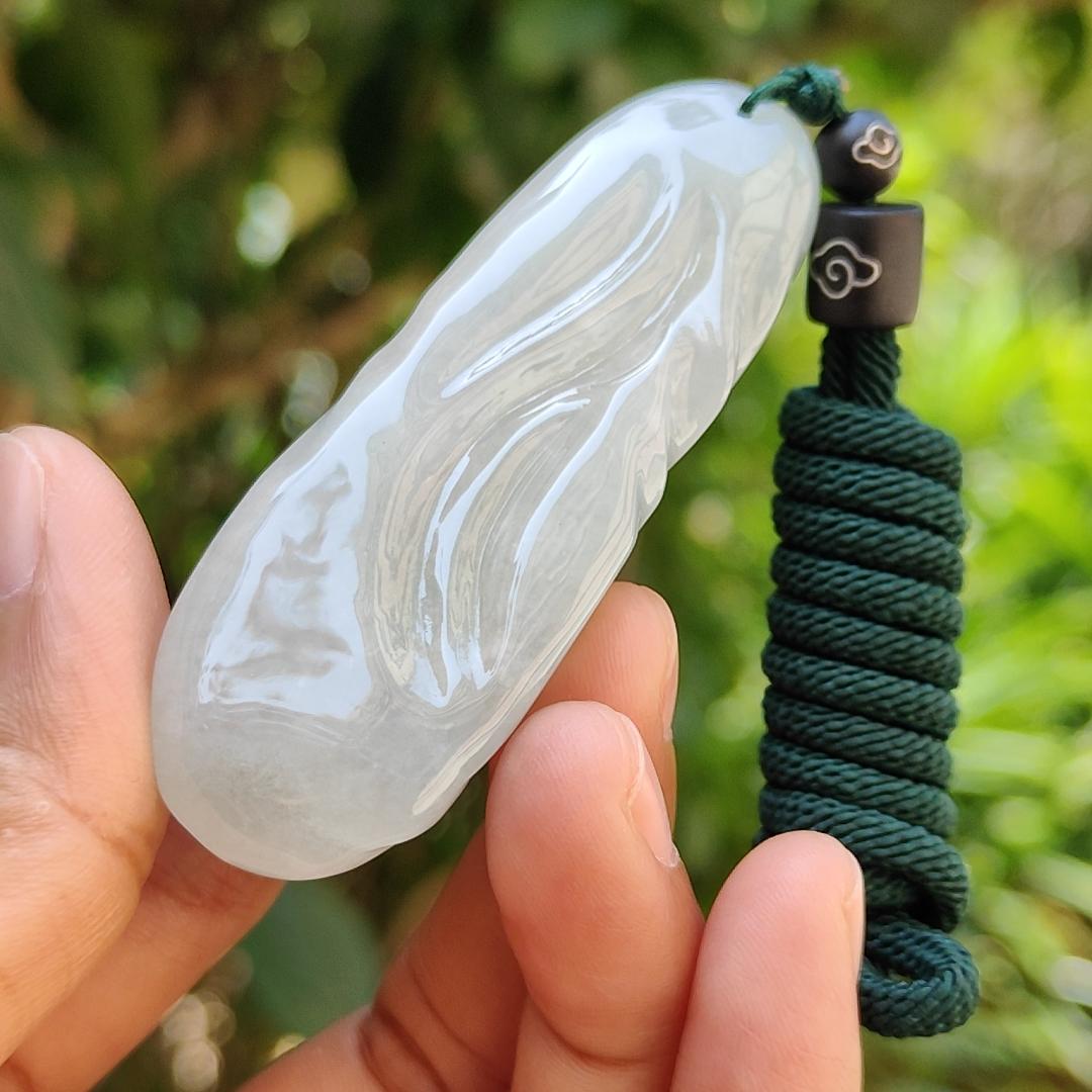 High Quality Light Green Hue Natural Type A Jadeite Jade crafted with Faceless Guanyin as Pendant, Certificate weighs 33.26 grams, measurement 63.8 * 23.6 * 12.2 mm (pendant237)