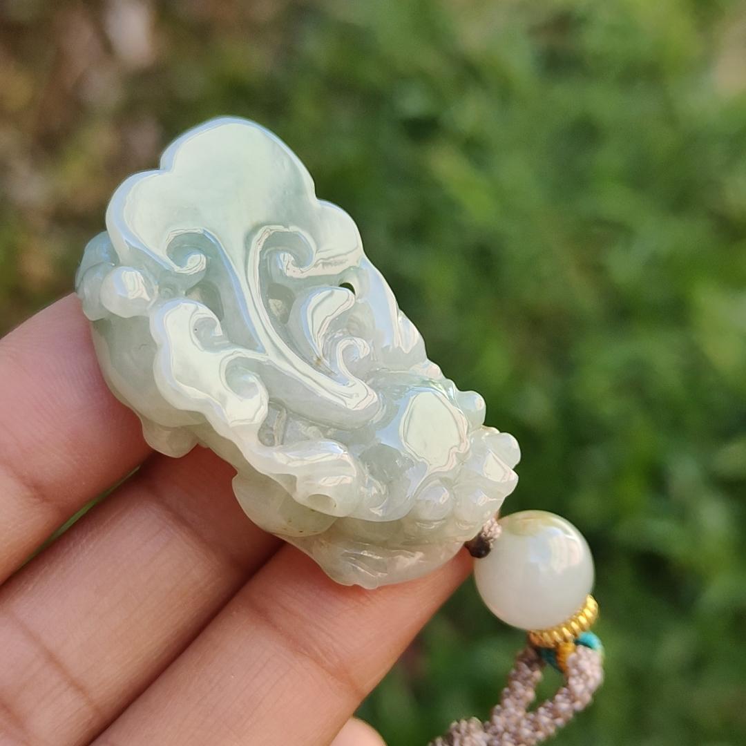 Crafted as Pixiu Light Green Natural Type A Jadeite Jade Pendant Necklace with certificate weigh 18.41 grams, measurement 38.3 * 21.6 * 11 mm (pendant178)