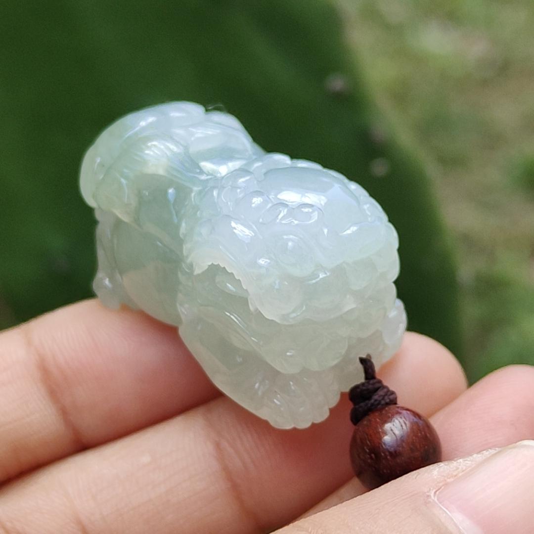 Light Green Semi Icy Lion Pendant Necklace Natural Type A Jadeite with certificate included weigh 25.70 grams, 32 * 17.2 * 21 mm, symbols of Strength, courage and good luck, suitable for daily wear