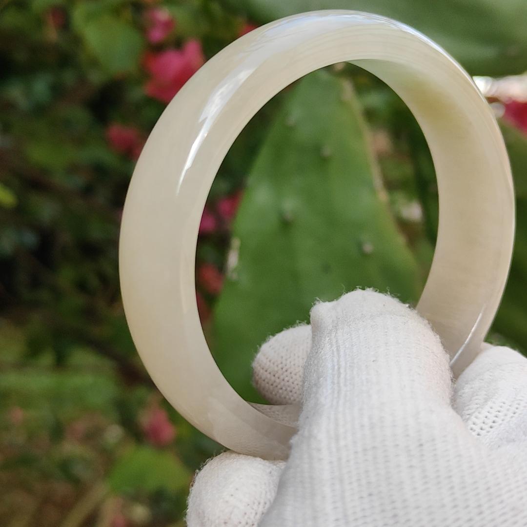 Very Rare Lemon-Yellow Patch Natural Type A Jadeite Jade crafted as Peace Bangle, certificate weighs 58.76 grams, measurement 15.3 * 7.1 * 56.4 mm (bangle9)