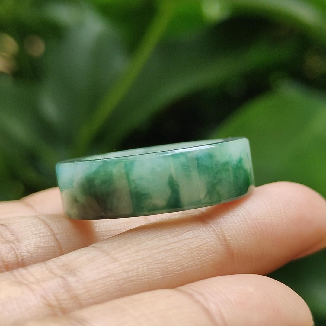 Spicy Green with Green Hue High Quality Natural Type A Jadeite Jade crafted as Ring, finger size 19mm, QIC labs approved certificate weighs 7.88 grams, measurement 7.8 * 4.5 mm (ring10)