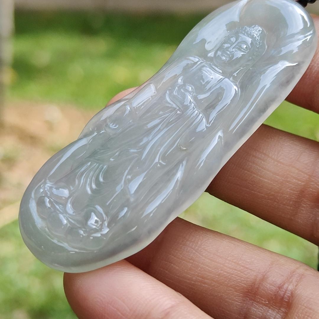 Light Green Hue Icy Translucent Natural Type A Jadeite Jade crafted as Amitābha to wear as Pendant, certificate weighs 18.67 grams (pendant281)