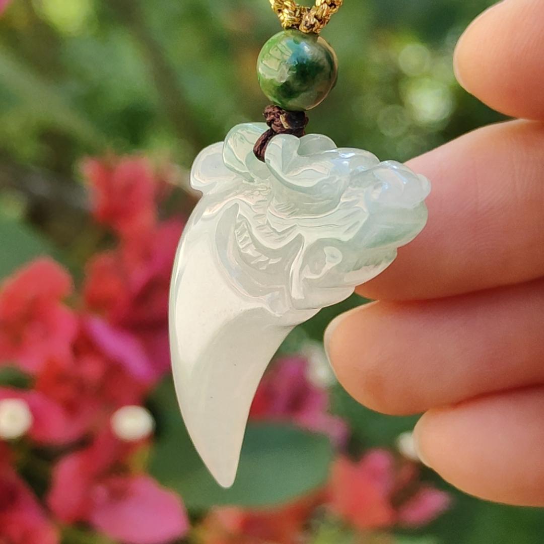 #Sold - Beautiful crafted dragon teeth Natural Type A Jadeite Pendant with certificate weigh 9.21 grams, 39 * 26 * 7.1 mm, symbolism Peace and auspiciousness The spirit of courage and adventure, suitable for daily wear (pendant72)