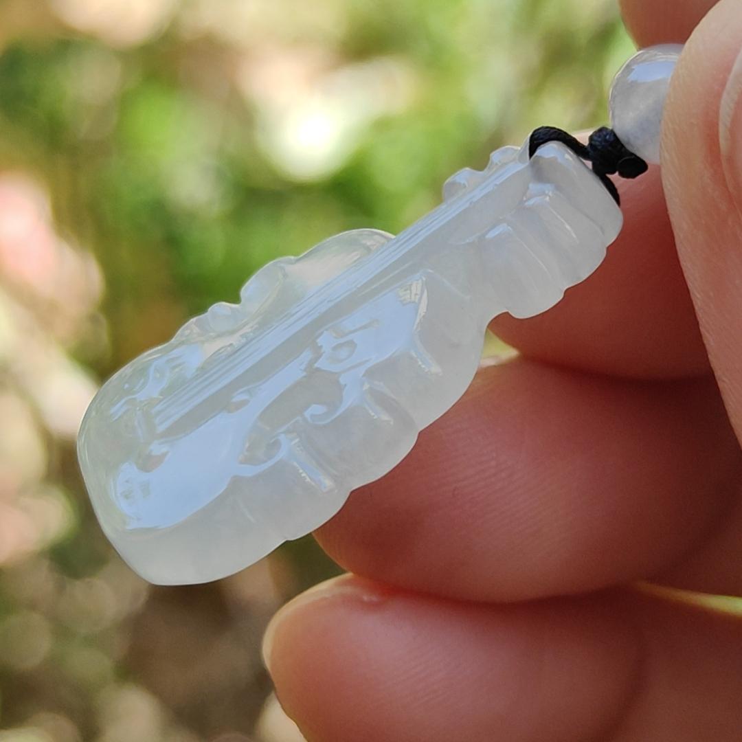 Super Rare Pure White Semi Icy Natural Type A Jadeite Jade crafted as Violin Pendant, certificate weighs 3.92 grams, measurement 27.7 * 15 * 5.3 mm (pendant256)