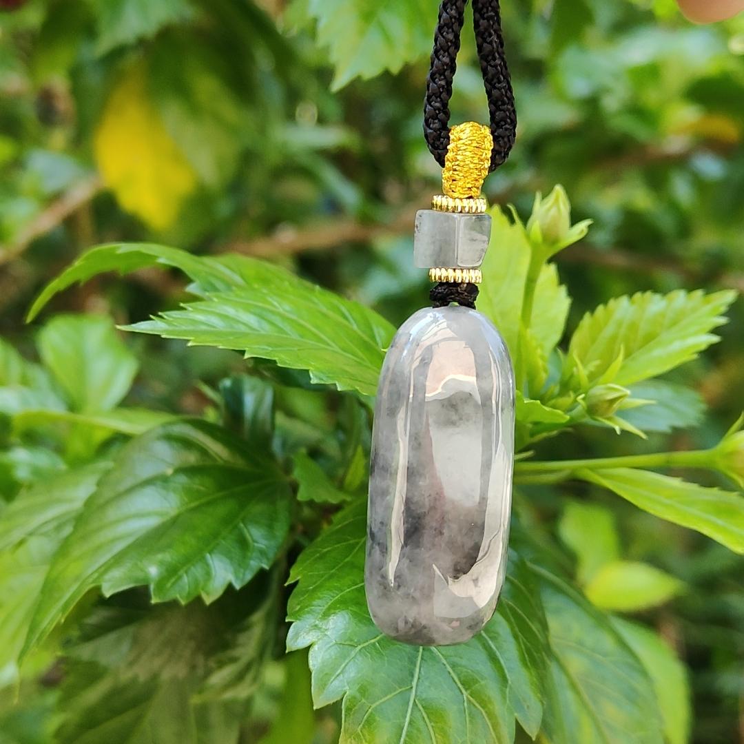 Black Wuji Natural Type A Jadeite Pendant does not carved with any patterns represent Peace and Safety and Jadeite symbolizes luck, eternity, and balance, with certificate weigh 16.55 grams, 39 * 16.2 * 11 mm, suitable for daily wear (pendant79)