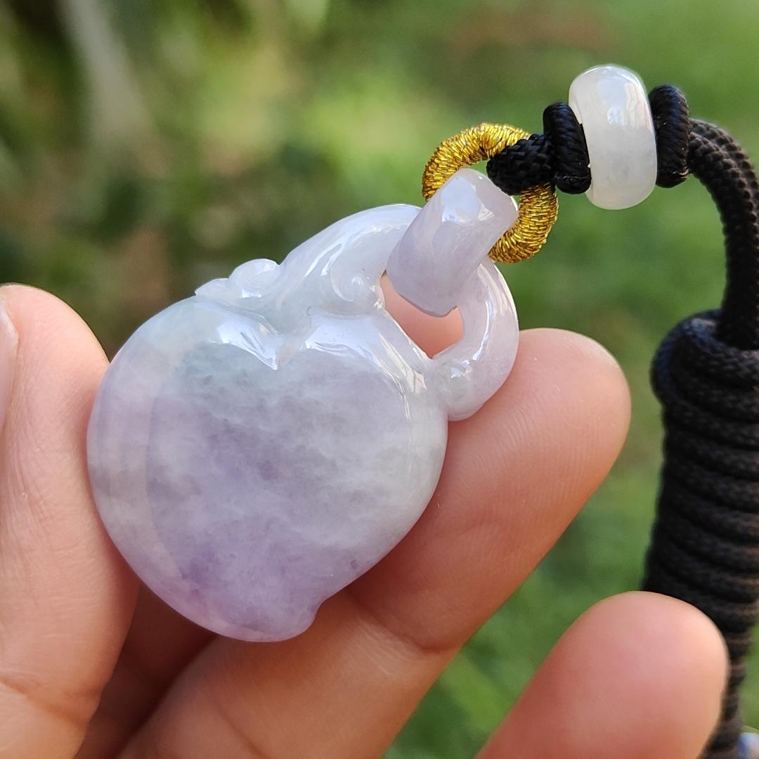 Rare Imperial Light Lavender Patches Natural Type A Jadeite Jade Pendant Necklace crafted as peach with certificate weigh 13.52 grams, 34 * 22.8 * 11.3 mm (pendant171)