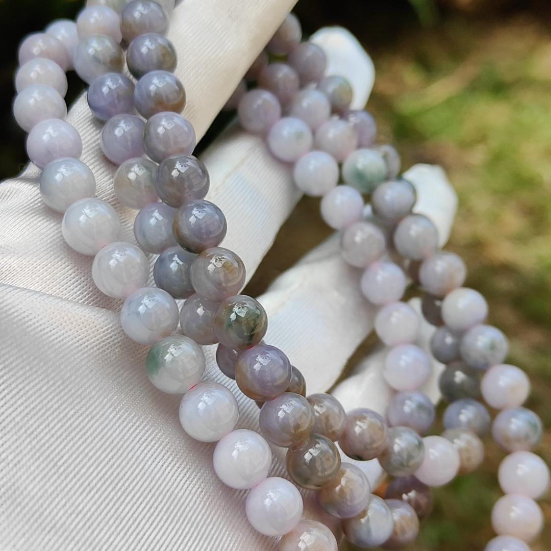 Very Rare Premium Light Green, Lavender and Brown Natural Type A Jadeite Jade crafted as 8mm * 98 beads for Necklace or Bracelet with certificate weigh 82.98 grams (bracelet22)