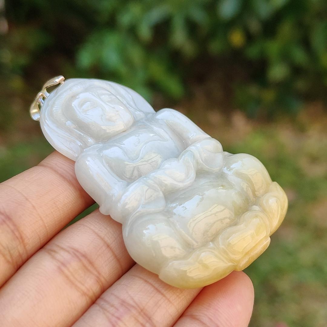 Yellow and White Guanyin Pendant Necklace Natural Type A Jadeite with certificate included weigh 25.08 grams, 59.1 * 38.6 * 7 mm, suitable for your daily wear (pendant6)