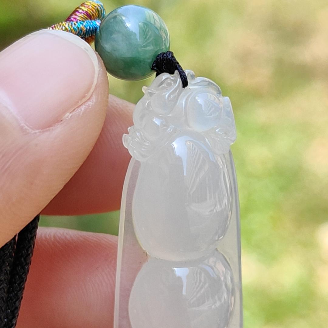 Rare Pure White Icy Translucent Natural Type A Jadeite Jade crafted with French Beans as Pendant Necklace, certificate weigh 8.4 grams, measurement 47.5 * 14.6 * 8.6 mm (pendant220)