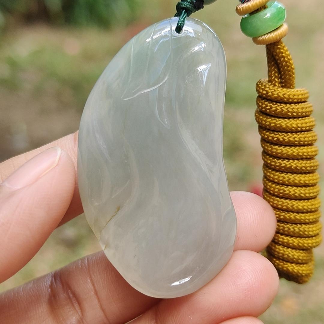 High Quality Icy Translucent Natural Type A Jadeite Jade crafted with God of Fortune as Pendant, certificate weighs 24.19 grams, measurement 48.8 * 27.3 * 10 mm (pendant274)