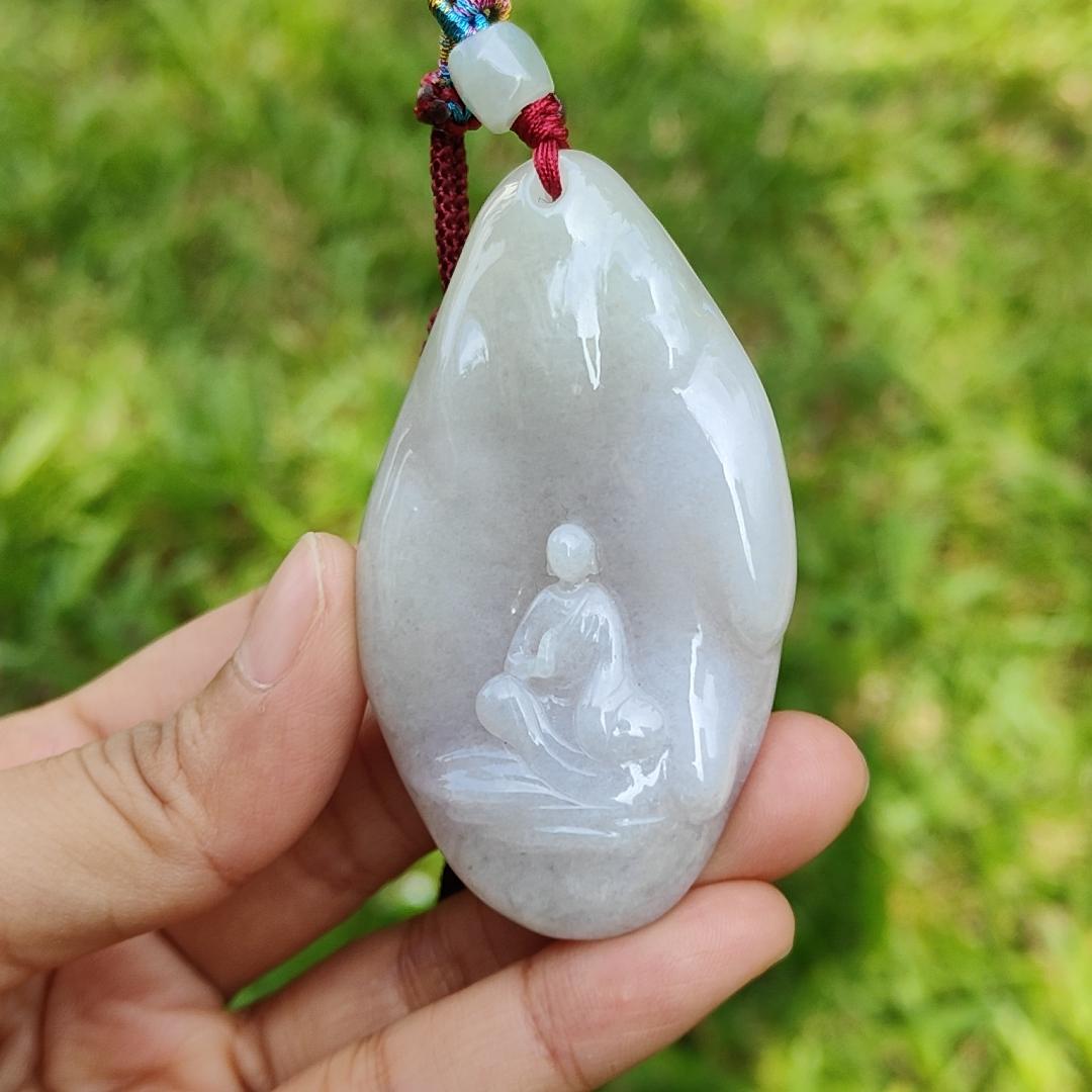 Full Lavender with green Natural Type A Jadeite Pendant Necklace Crafted as The Enlightenment Monk with certificate weigh 47.04 grams, 66 * 37.8 * 11 mm (pendant66)