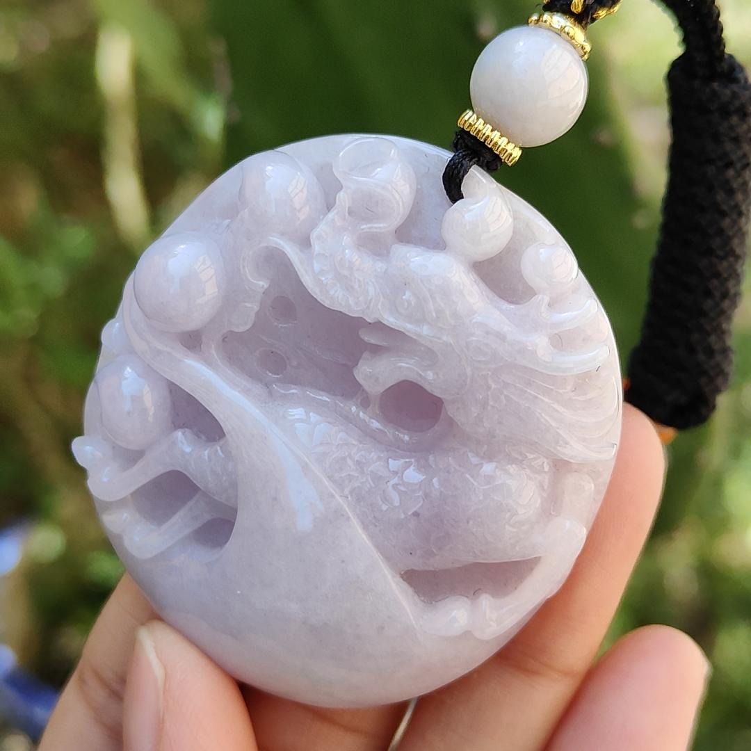 Light Lavender Qilin Natural Type A Jadeite Pendant with certificate weigh 51.04 grams, 51.3 * 46.6 * 12 mm, symbols of Auspicious, peaceful, and happy, suitable for daily wear (pendant62)