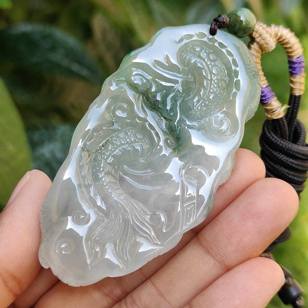 High Quality Premium Collectible Natural Type A Jadeite Jade Pendant Necklace crafted as Dragon with certificate included weigh 59.65 grams, measurement 69.3 * 36.5 * 18.3 mm (pendant186)