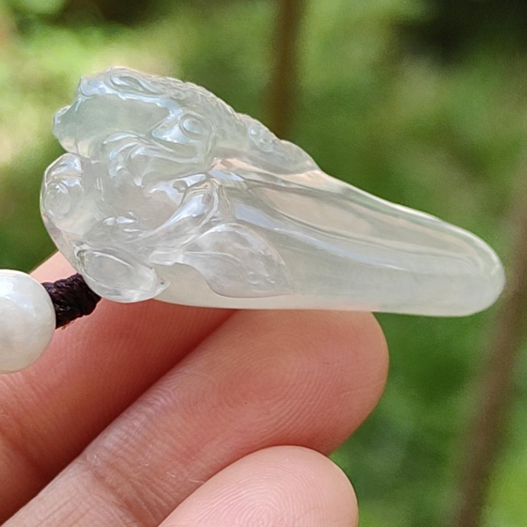 Premium Icy Translucent Natural Type A Jadeite Jade crafted with Three Legs Toad as Pendant, certificate weighs 12.37 grams, certificate weighs 12.37 grams, measurement 38.3 * 16.3 * 17.2 mm (pendant250)