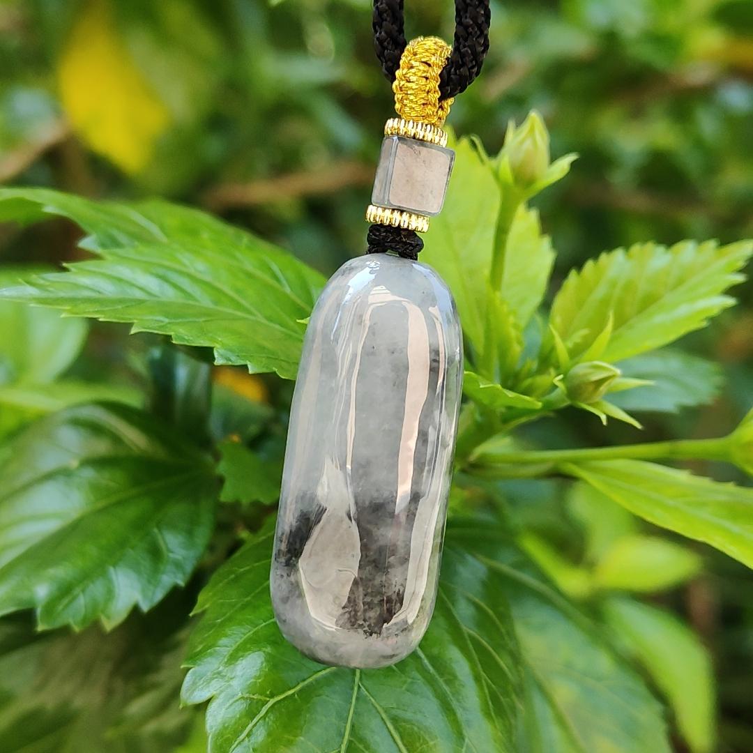 Black Wuji Natural Type A Jadeite Pendant does not carved with any patterns represent Peace and Safety and Jadeite symbolizes luck, eternity, and balance, with certificate weigh 16.55 grams, 39 * 16.2 * 11 mm, suitable for daily wear (pendant79)