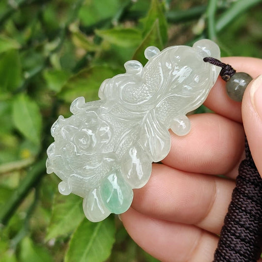 Icy Variety with good translucency and one patch of green crafted as the Chinese cabbage Natural Type A Jadeite Pendant Necklace with certificate weigh 22.88 grams, 51 * 26.3 * 13.8 mm, symbols of Harvest, auspiciousness, wealth and purity (pendant26)