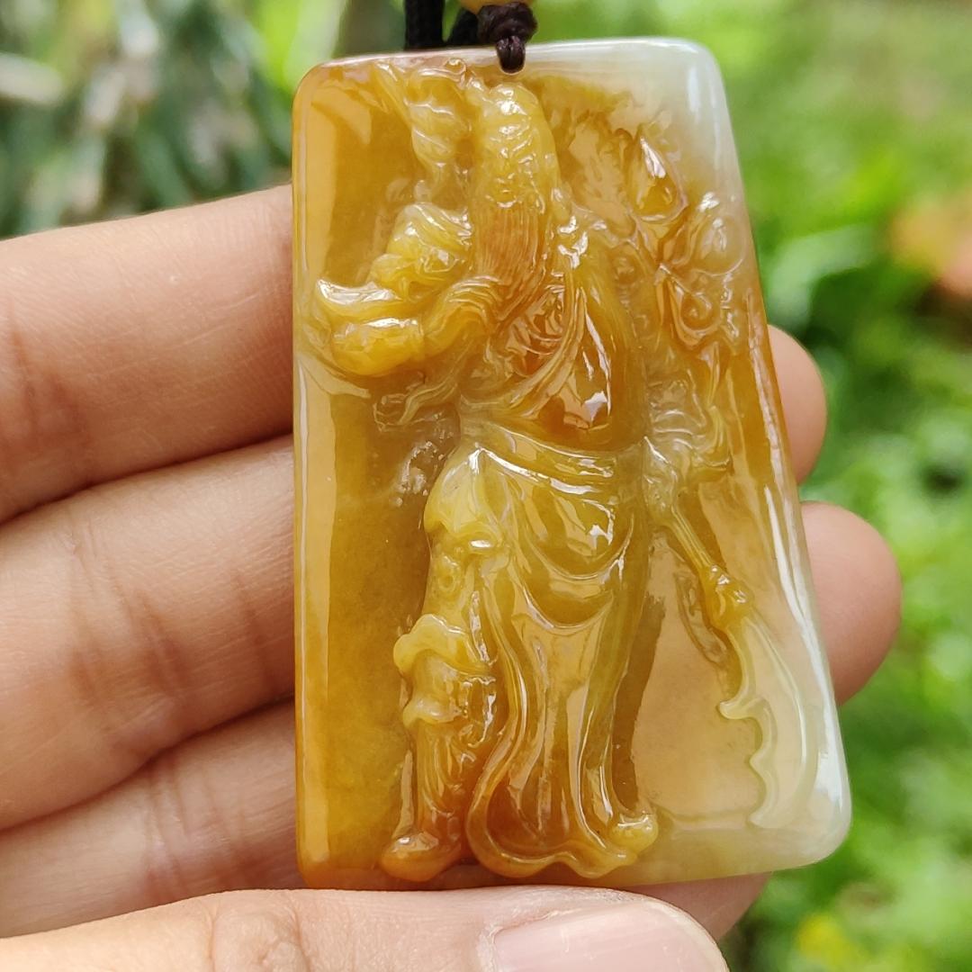 Rare Old Yellow with Red Natural Type A Jadeite Pendant Crafted with Guan Gong come with ceritificate weight 24.70 grams, 49.7 * 32 * 8 mm for Guan Gong collectors (pendant118)