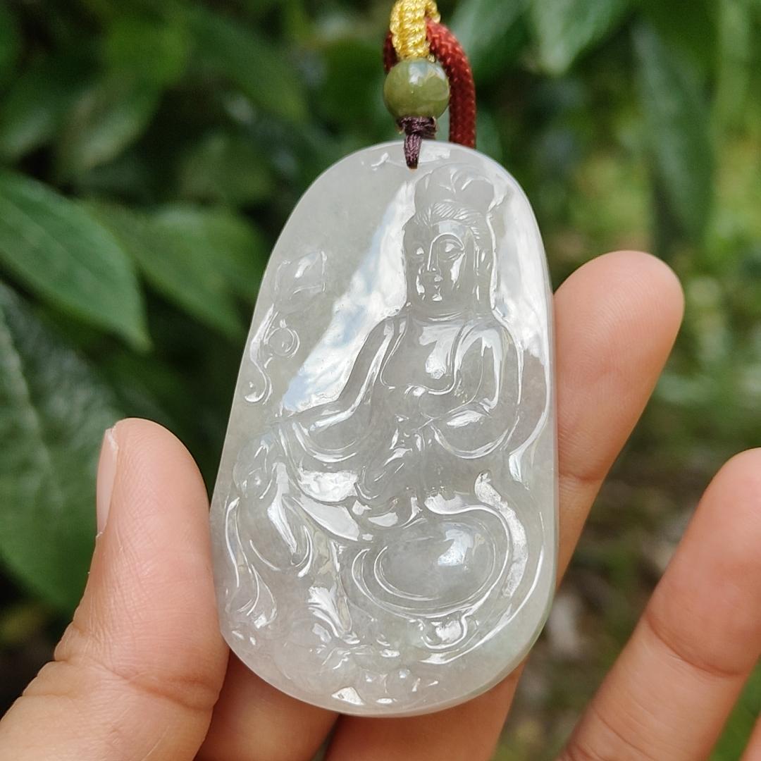 Rare Old School Natural Type A Jadeite Jade Pendant Necklace Crafted with Guanyin with certificate weigh 38.62 grams, 60.8 * 35.8 * 8.5 mm (pendant166)